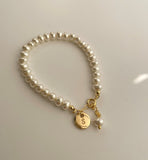 personalized initial shell pearl bracelet